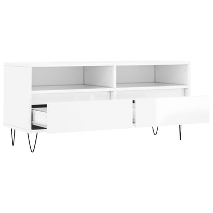 Mobile Porta TV Bianco Lucido 100x34,5x44,5cm Legno Multistrato - homemem39