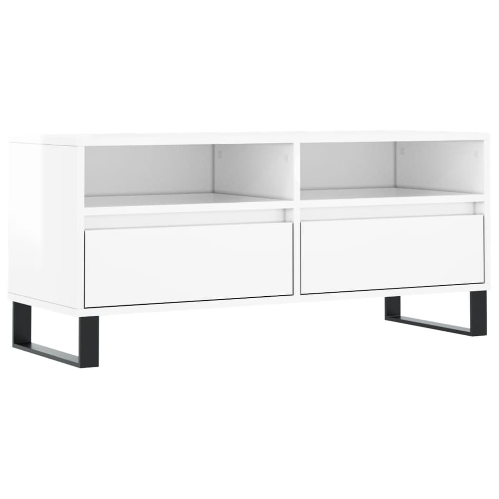 Mobile Porta TV Bianco Lucido 100x34,5x44,5cm Legno Multistrato - homemem39