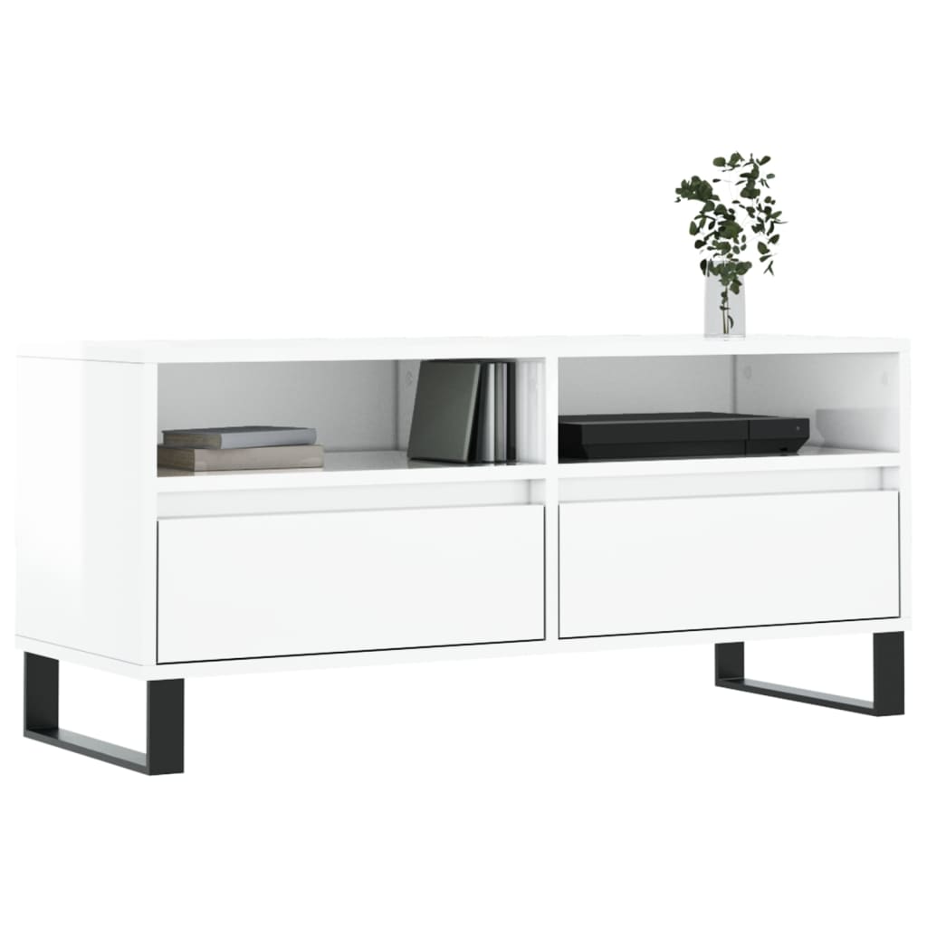 Mobile Porta TV Bianco Lucido 100x34,5x44,5cm Legno Multistrato - homemem39