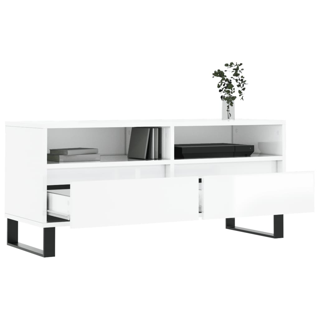 Mobile Porta TV Bianco Lucido 100x34,5x44,5cm Legno Multistrato - homemem39