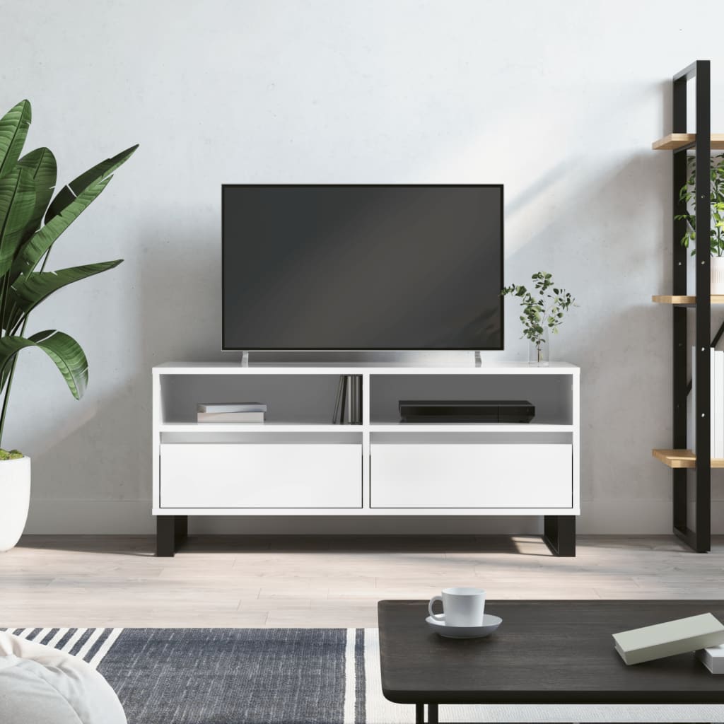 Mobile Porta TV Bianco Lucido 100x34,5x44,5cm Legno Multistrato - homemem39