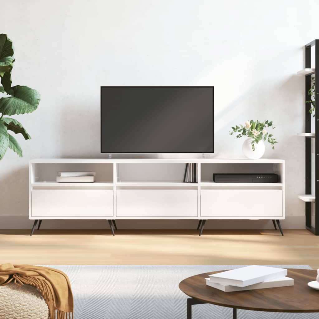 Mobile Porta TV Bianco Lucido 150x30x44,5 cm Legno Multistrato - homemem39