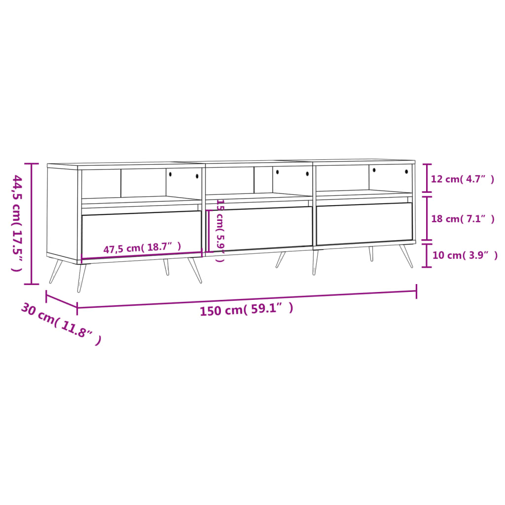 Mobile TV Grigio Cemento 150x30x44,5 cm Legno Multistrato - homemem39