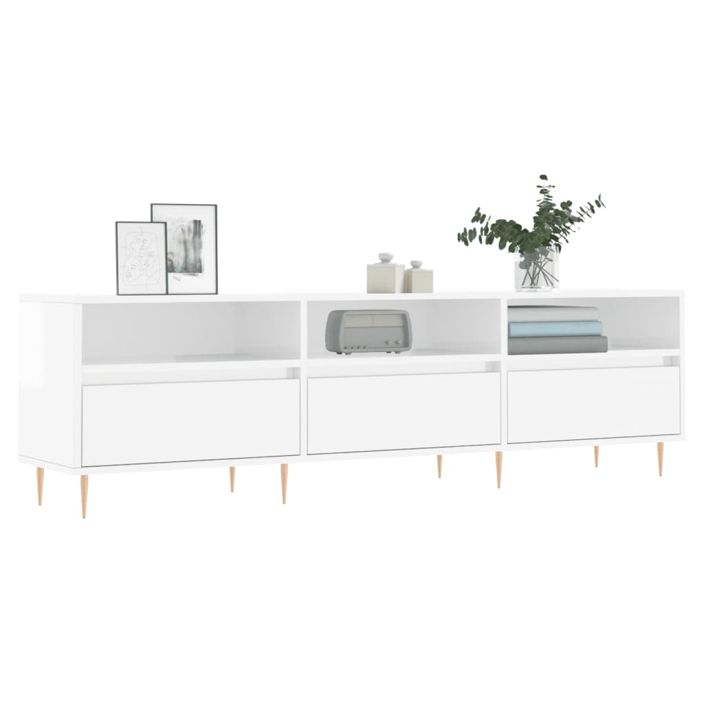 Mobile Porta TV Bianco Lucido 150x30x44,5 cm Legno Multistrato - homemem39