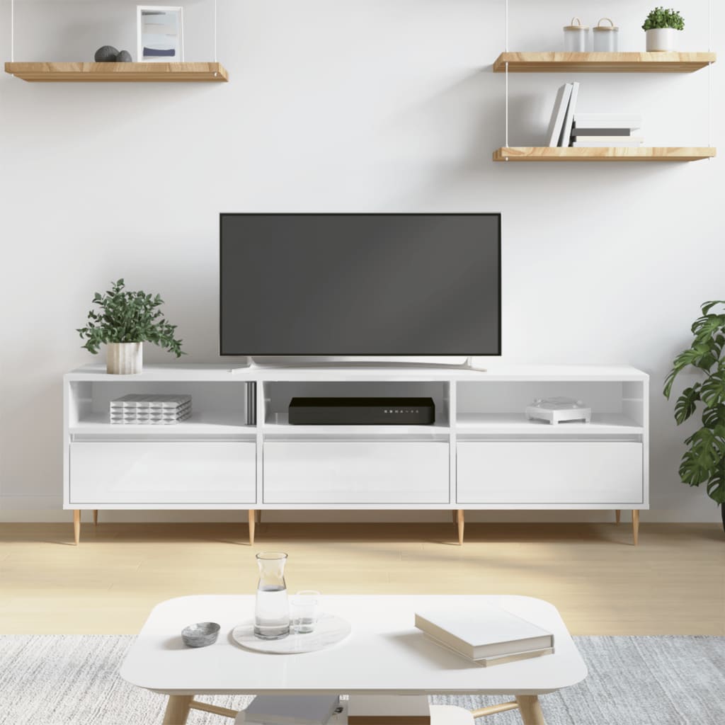 Mobile Porta TV Bianco Lucido 150x30x44,5 cm Legno Multistrato - homemem39