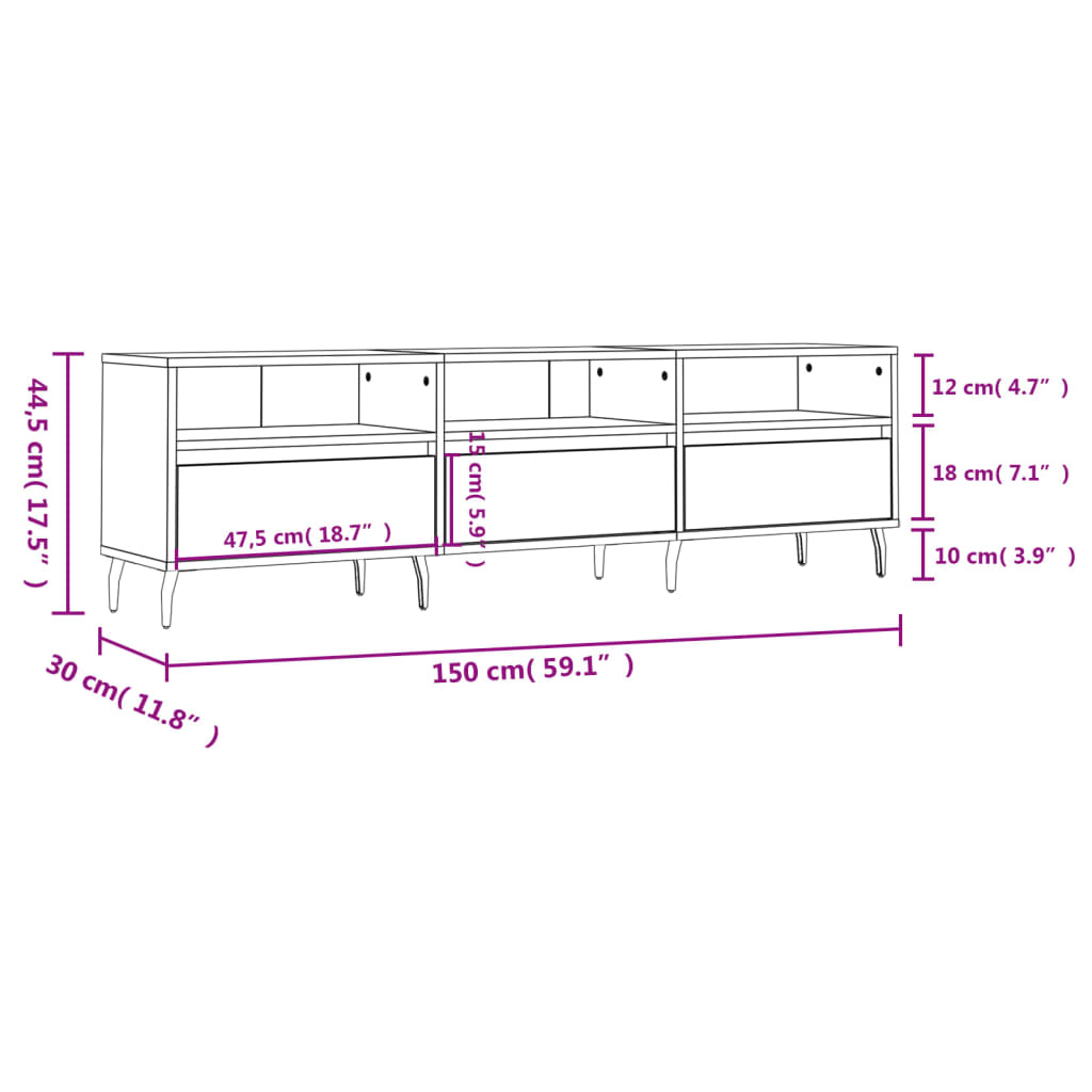 Mobile Porta TV Bianco 150x30x44,5 cm in Legno Multistrato - homemem39