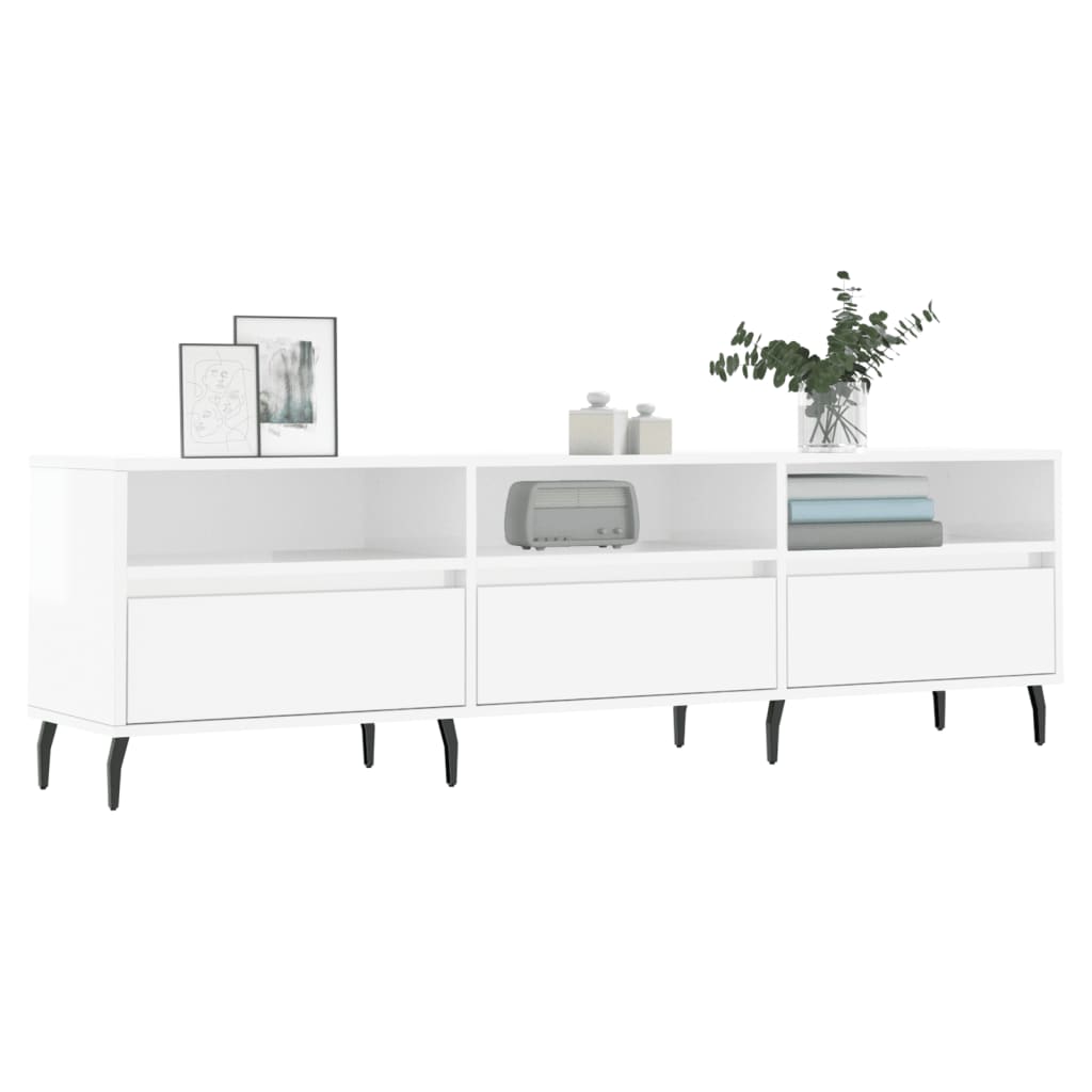 Mobile Porta TV Bianco Lucido 150x30x44,5 cm Legno Multistrato - homemem39