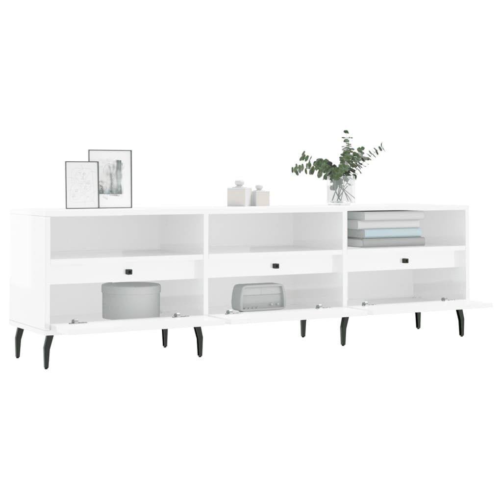 Mobile Porta TV Bianco Lucido 150x30x44,5 cm Legno Multistrato - homemem39