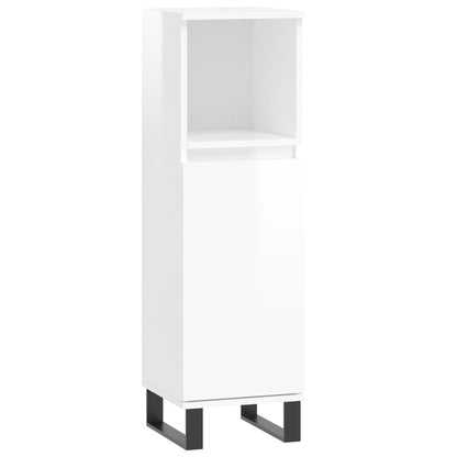 Armadietto Bagno Bianco Lucido 30x30x100cm in Legno Multistrato - homemem39