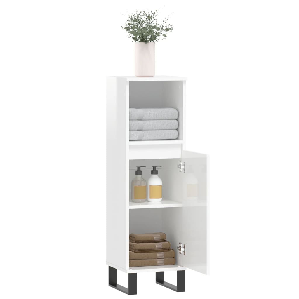 Armadietto Bagno Bianco Lucido 30x30x100cm in Legno Multistrato - homemem39