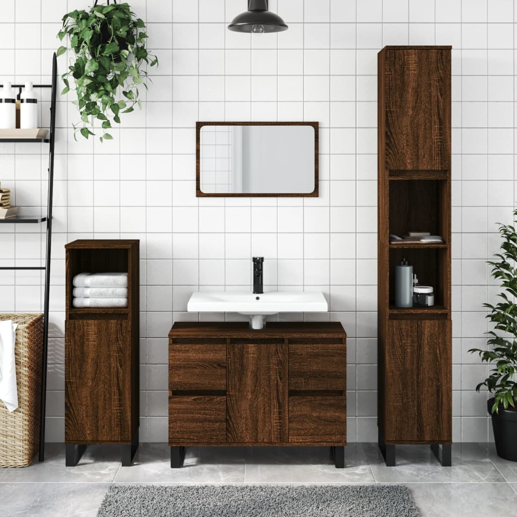 Armadietto Bagno Rovere Marrone 30x30x100 cm Legno Multistrato - homemem39