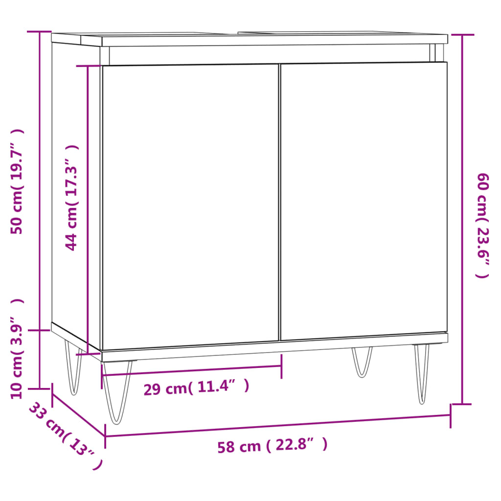 Armadietto da Bagno Grigio Cemento 58x33x60cm Legno Multistrato - homemem39