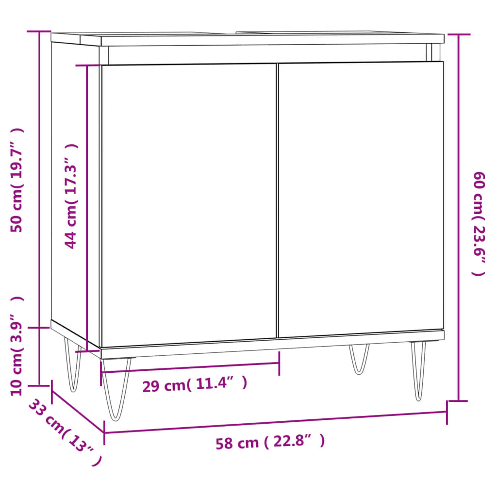 Armadietto Bagno Rovere Fumo 58x33x60 cm in Legno Multistrato - homemem39