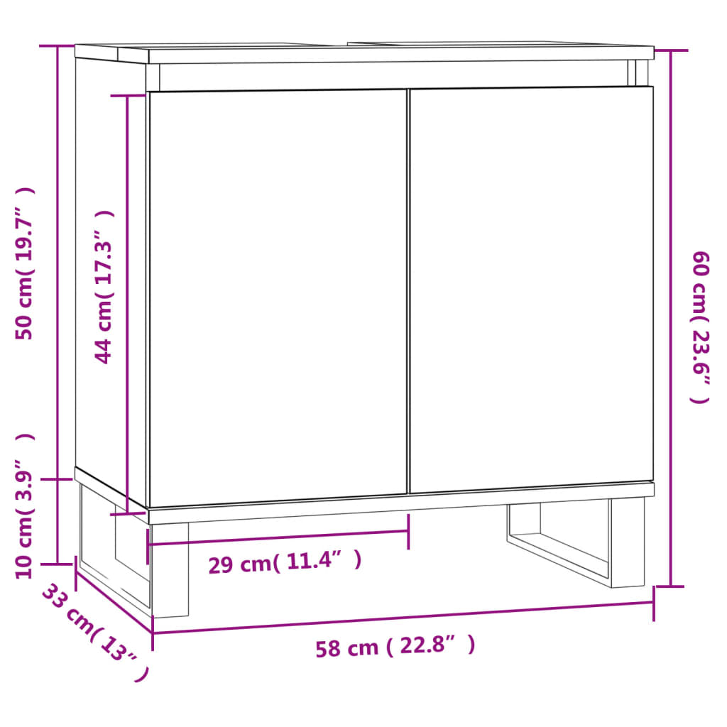 Mobile da Bagno Nero 58x33x60 cm in Legno Multistrato - homemem39