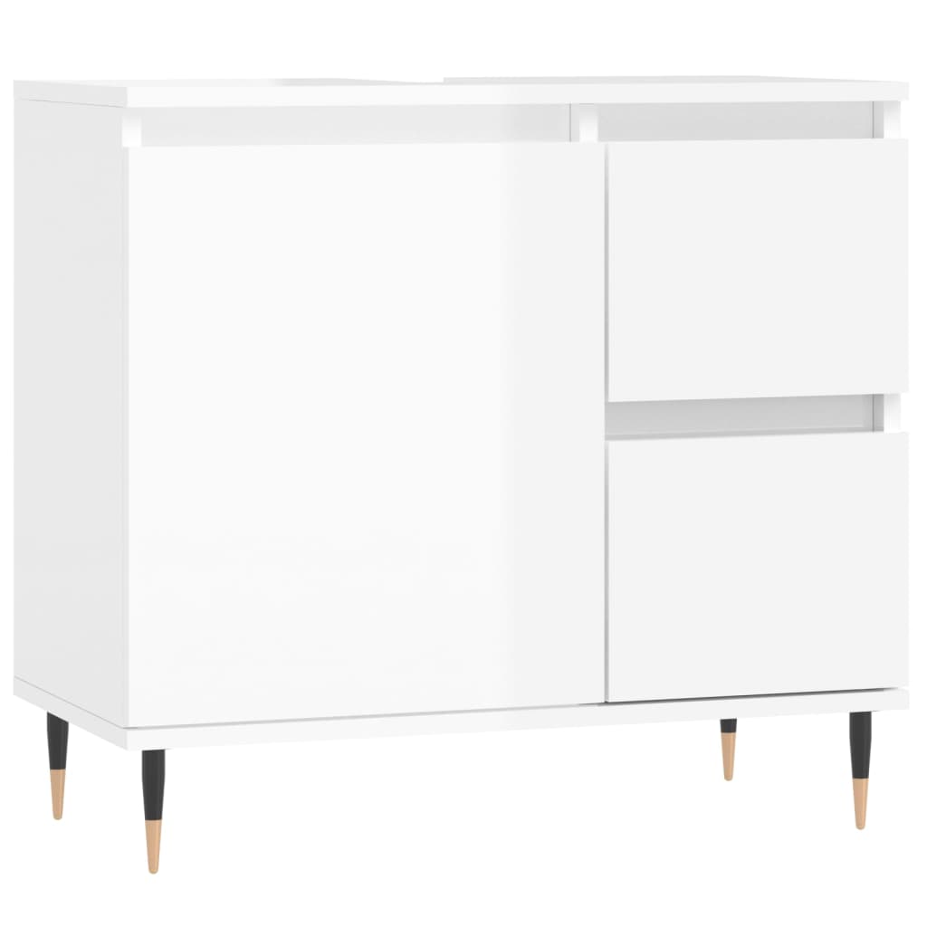 Armadietto Bagno Bianco Lucido 65x33x60cm in Legno Multistrato - homemem39