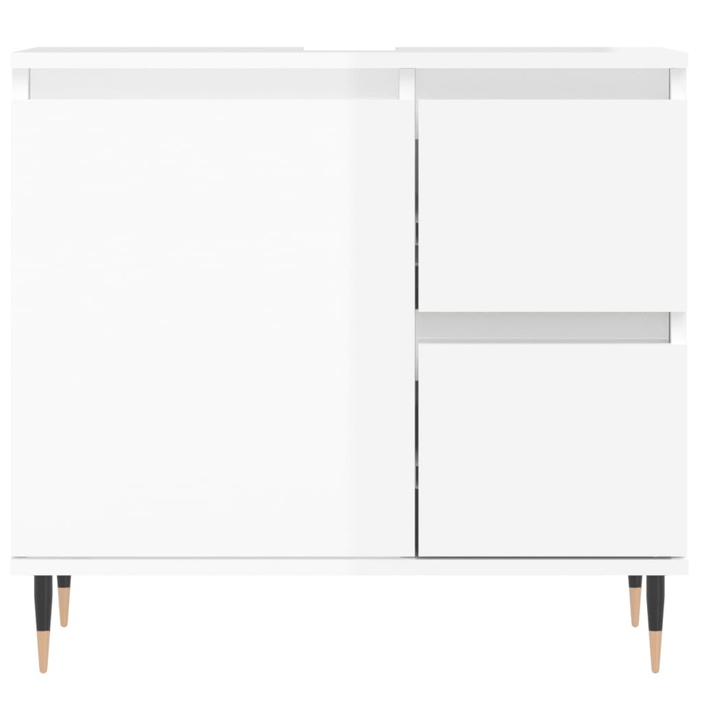 Armadietto Bagno Bianco Lucido 65x33x60cm in Legno Multistrato - homemem39