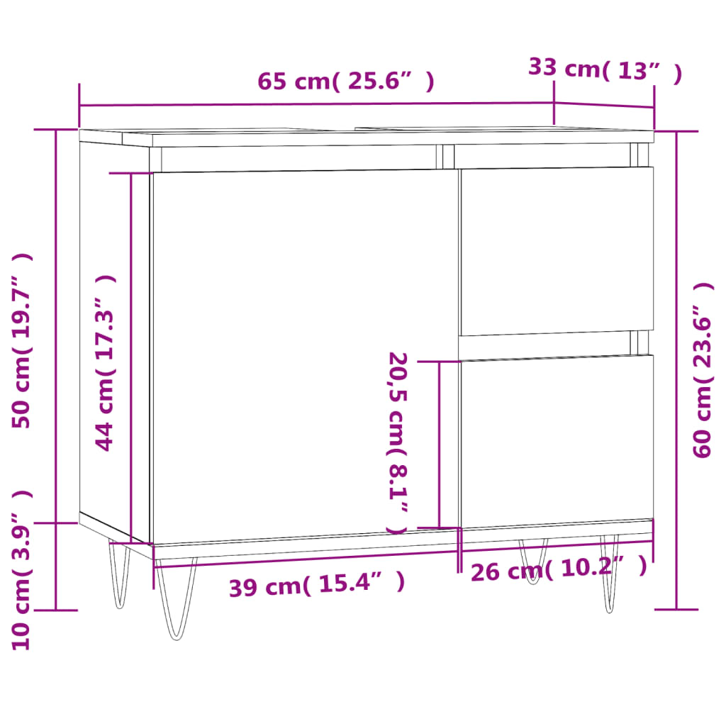 Armadietto da Bagno Nero 65x33x60 cm in Legno Multistrato - homemem39