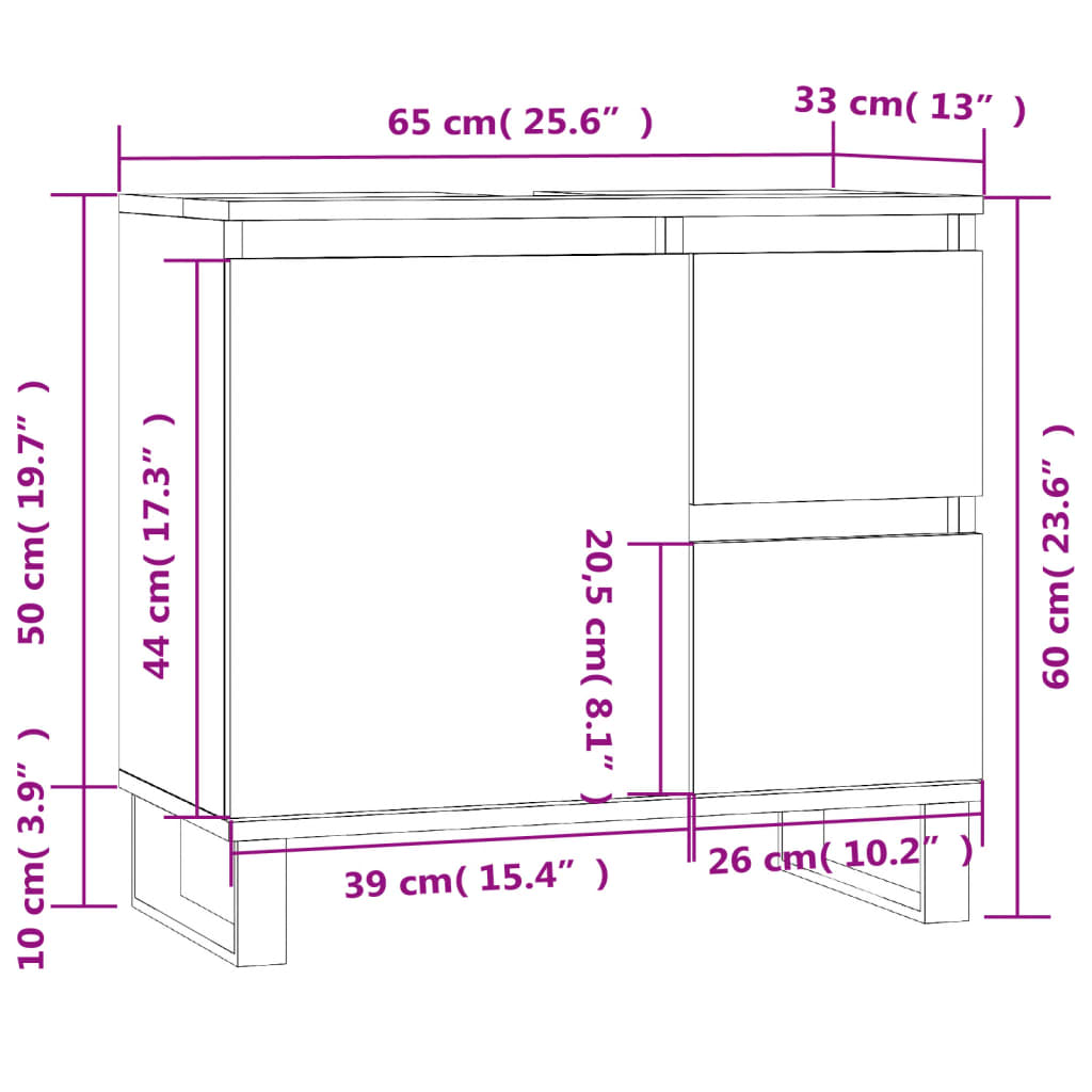 Armadietto da Bagno Bianco 65x33x60 cm in Legno Multistrato - homemem39