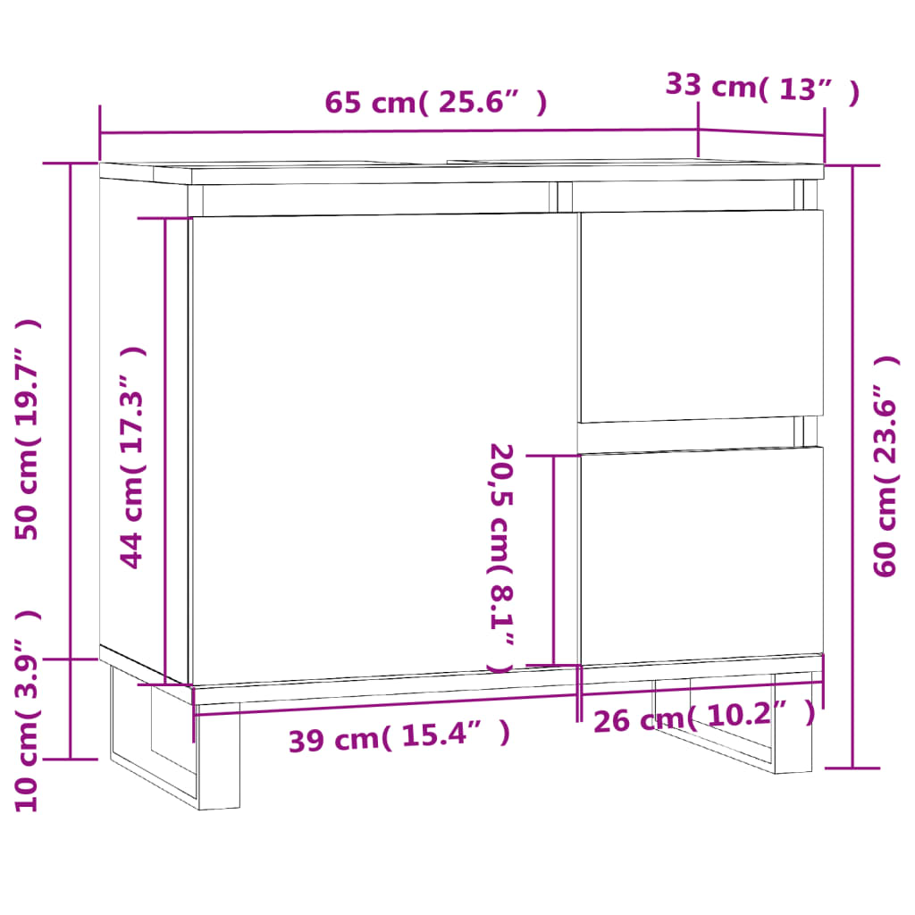 Armadietto da Bagno Grigio Cemento 65x33x60cm Legno Multistrato - homemem39