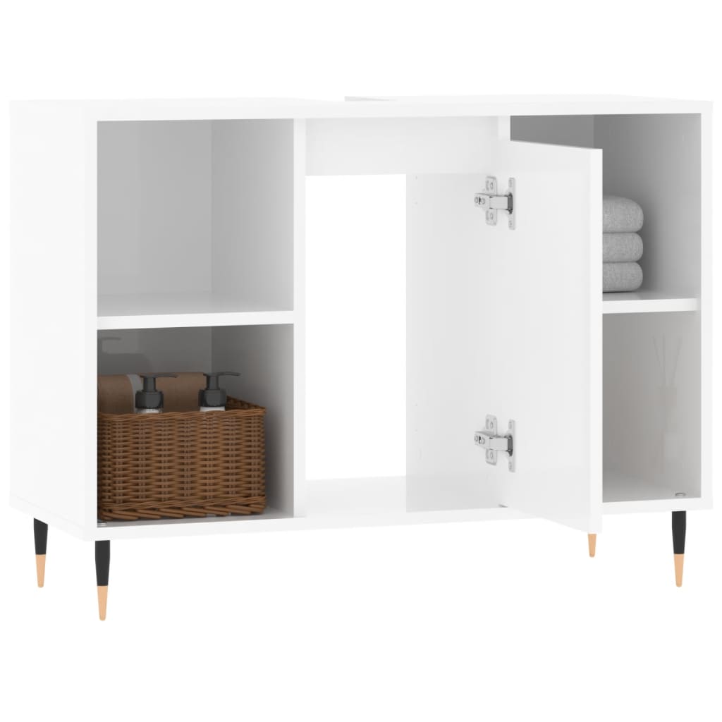 Armadietto Bagno Bianco Lucido 80x33x60cm in Legno Multistrato - homemem39