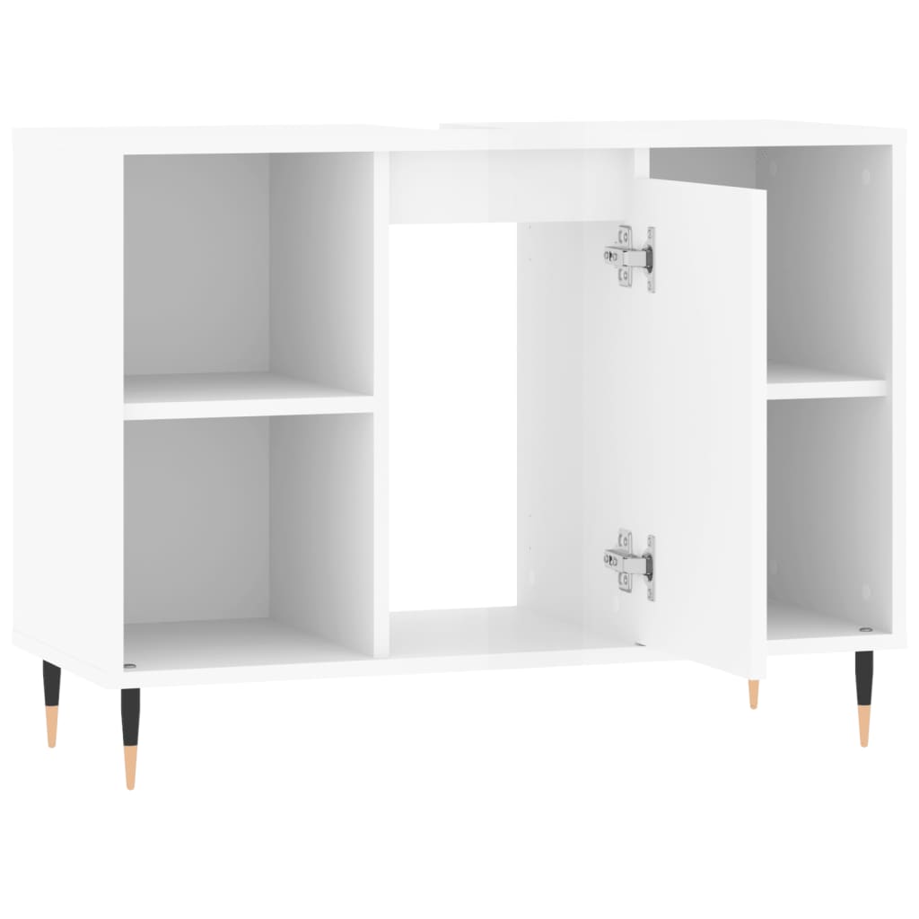 Armadietto Bagno Bianco Lucido 80x33x60cm in Legno Multistrato - homemem39