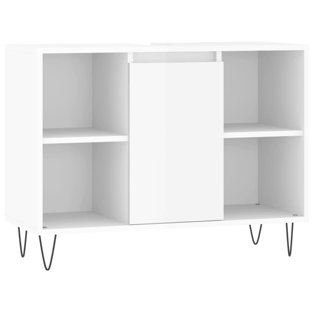 Armadietto Bagno Bianco Lucido 80x33x60cm in Legno Multistrato - homemem39