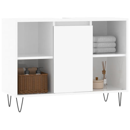 Armadietto Bagno Bianco Lucido 80x33x60cm in Legno Multistrato - homemem39