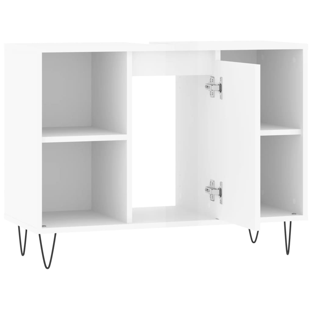 Armadietto Bagno Bianco Lucido 80x33x60cm in Legno Multistrato - homemem39