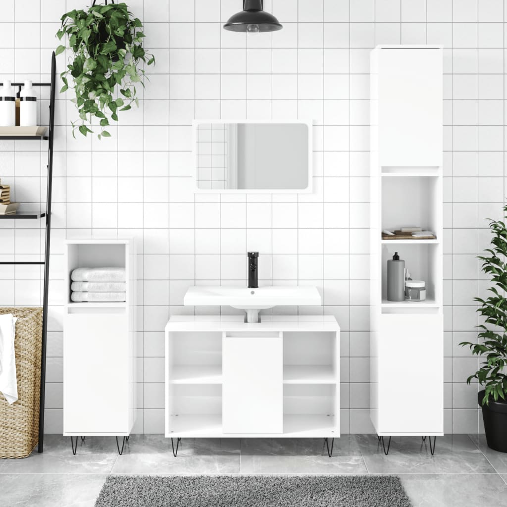 Armadietto Bagno Bianco Lucido 80x33x60cm in Legno Multistrato - homemem39