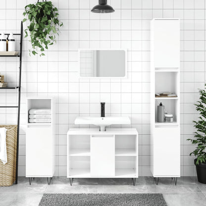 Armadietto Bagno Bianco Lucido 80x33x60cm in Legno Multistrato - homemem39