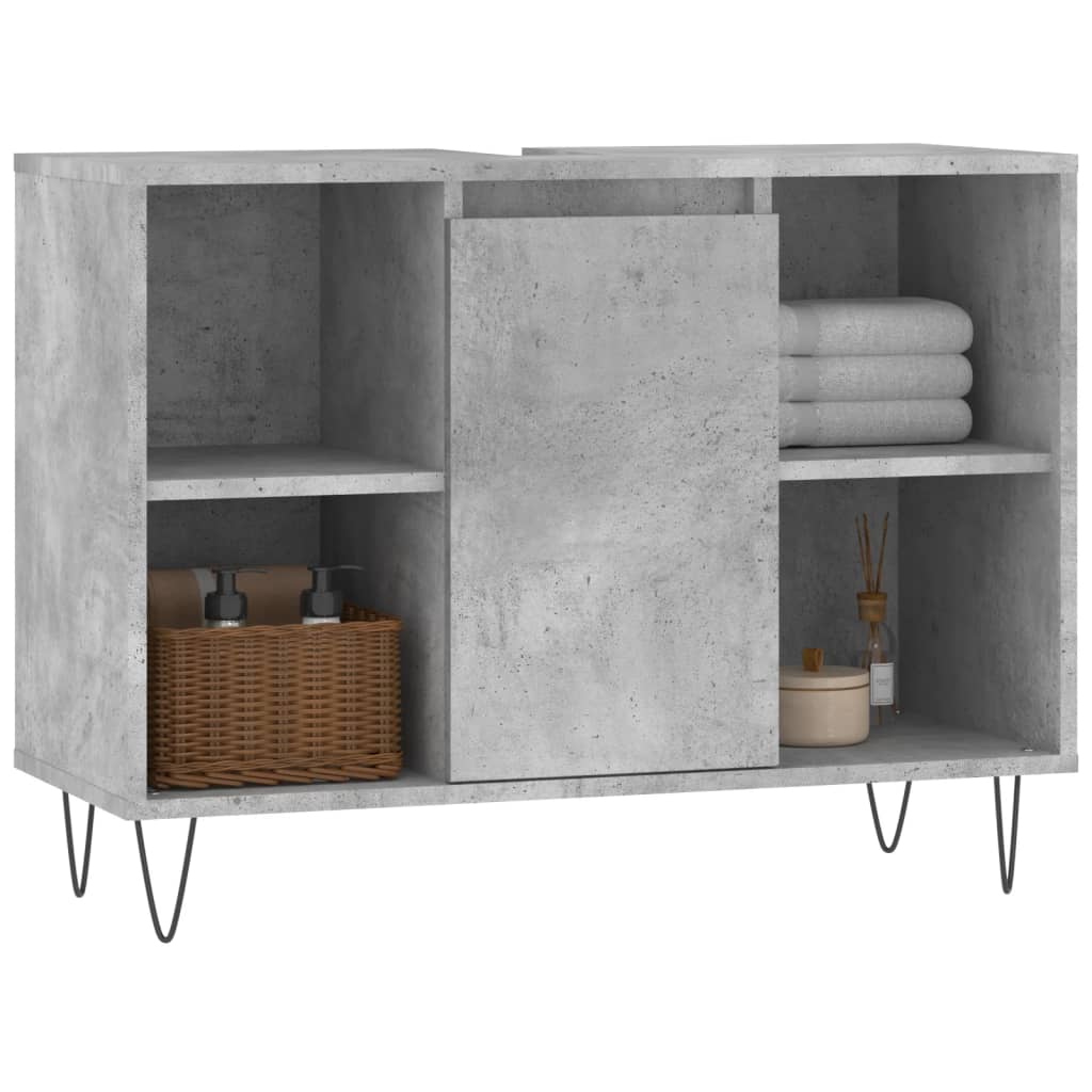 Armadietto da Bagno Grigio Cemento 80x33x60cm Legno Multistrato - homemem39