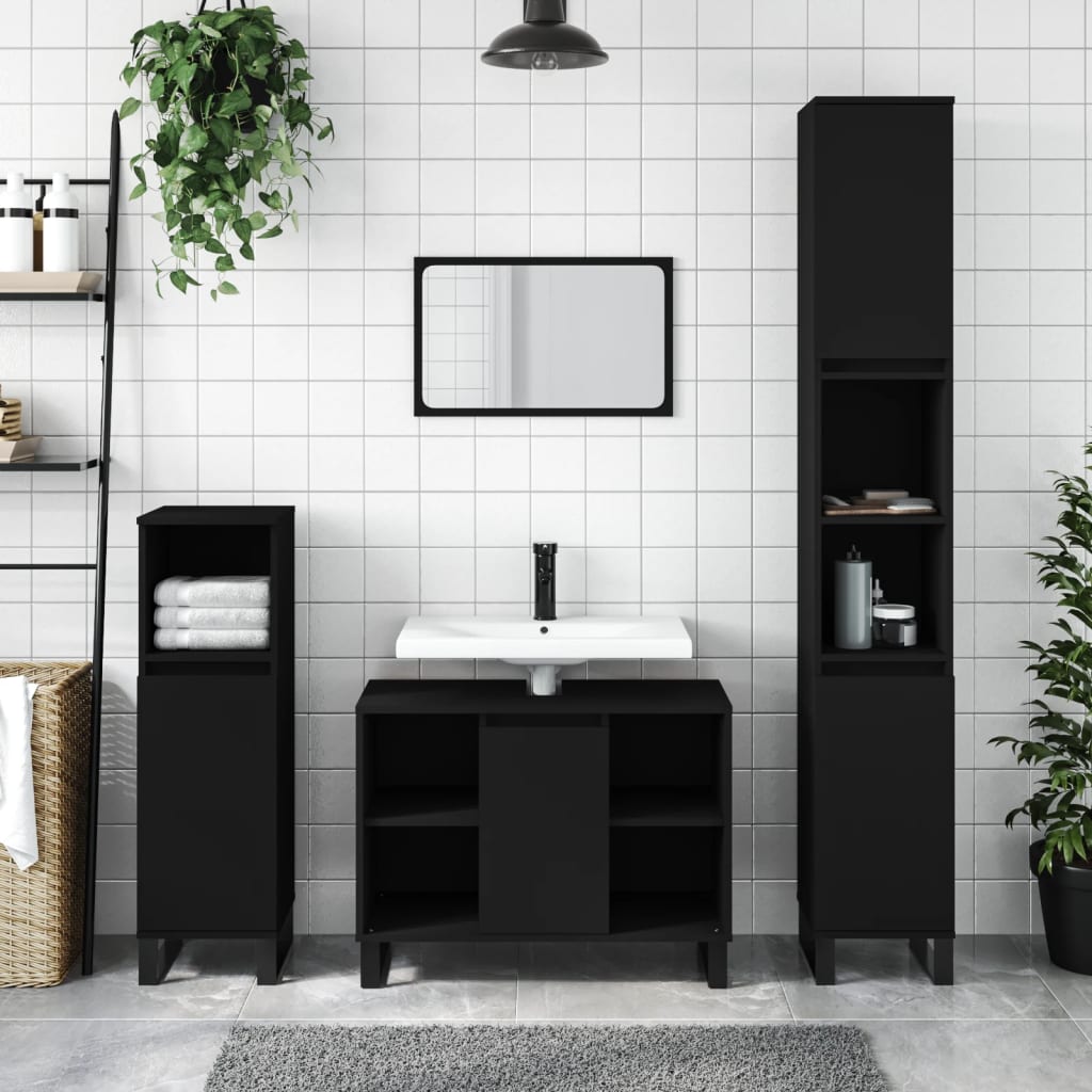 Mobile da Bagno Nero 80x33x60 cm in Legno Multistrato - homemem39