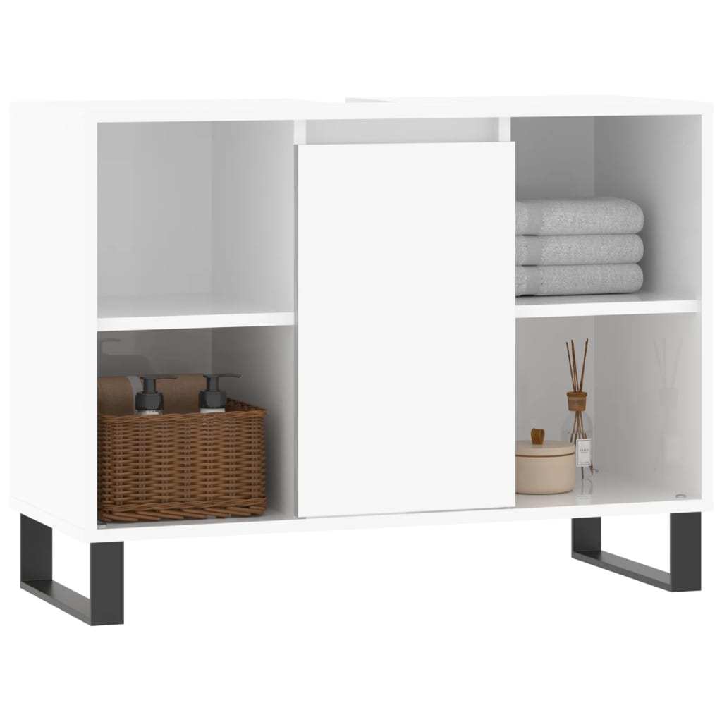 Armadietto Bagno Bianco Lucido 80x33x60cm in Legno Multistrato - homemem39