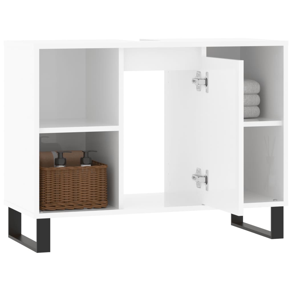 Armadietto Bagno Bianco Lucido 80x33x60cm in Legno Multistrato - homemem39