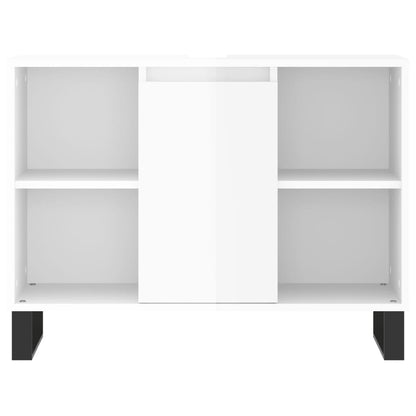 Armadietto Bagno Bianco Lucido 80x33x60cm in Legno Multistrato - homemem39