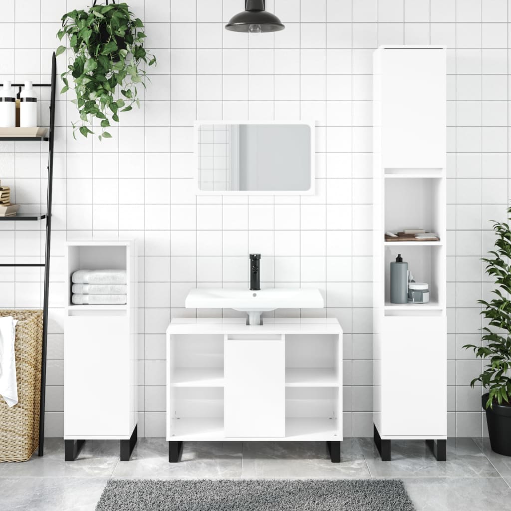 Armadietto Bagno Bianco Lucido 80x33x60cm in Legno Multistrato - homemem39