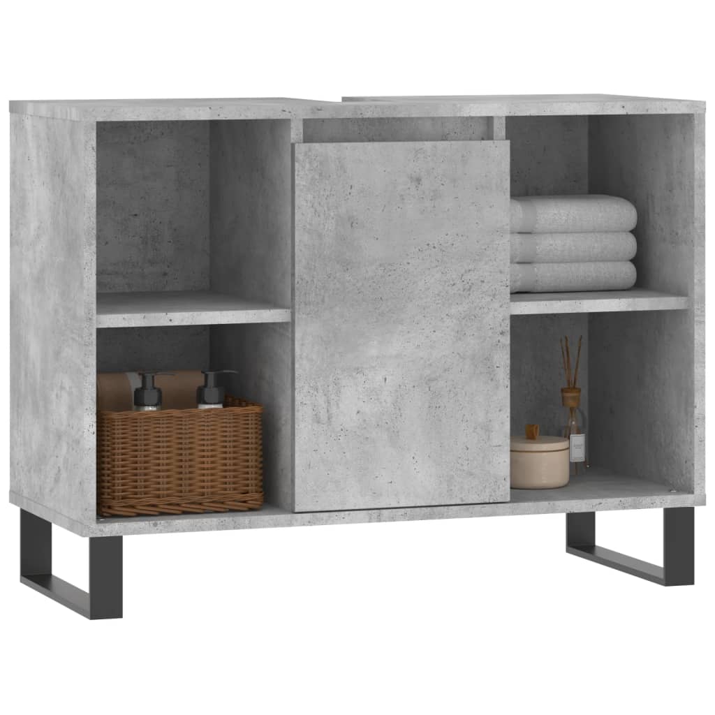 Armadietto da Bagno Grigio Cemento 80x33x60cm Legno Multistrato - homemem39