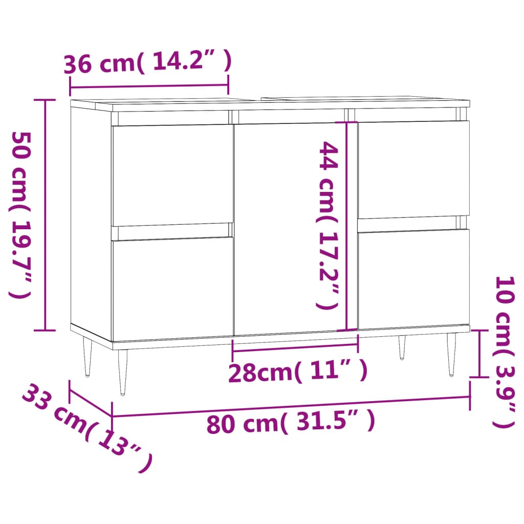 Mobile da Bagno Bianco 80x33x60 cm in Legno Multistrato - homemem39