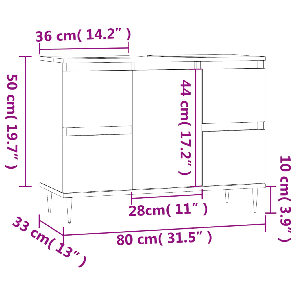 Mobile da Bagno Nero 80x33x60 cm in Legno Multistrato - homemem39