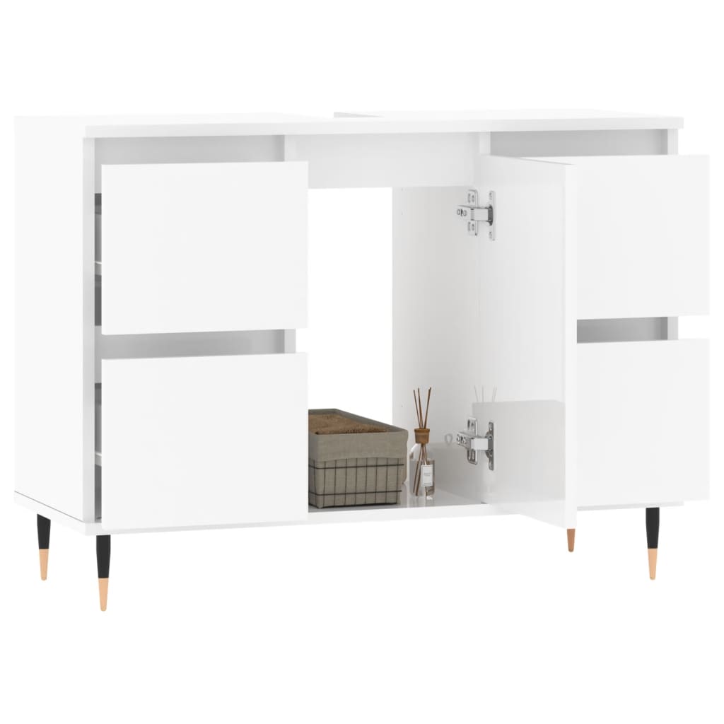 Armadietto Bagno Bianco Lucido 80x33x60cm in Legno Multistrato - homemem39