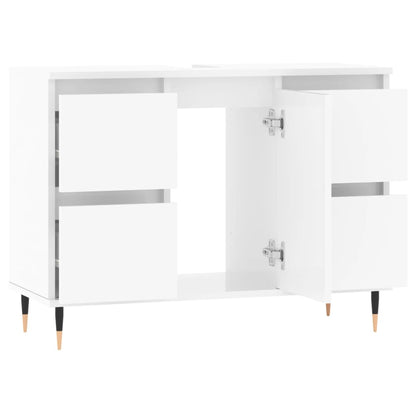 Armadietto Bagno Bianco Lucido 80x33x60cm in Legno Multistrato - homemem39