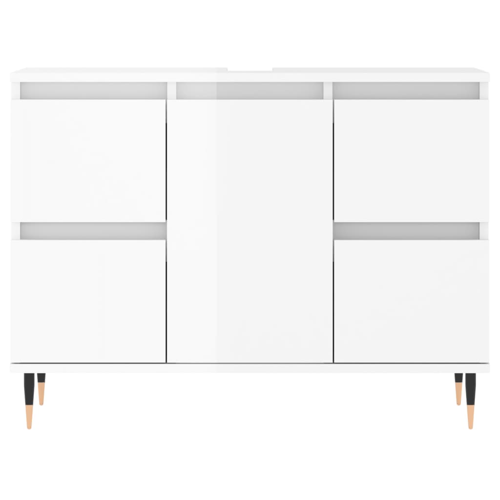 Armadietto Bagno Bianco Lucido 80x33x60cm in Legno Multistrato - homemem39