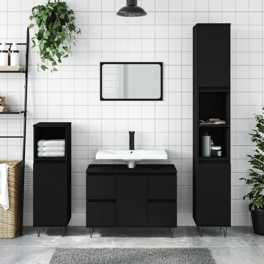 Mobile da Bagno Nero 80x33x60 cm in Legno Multistrato - homemem39