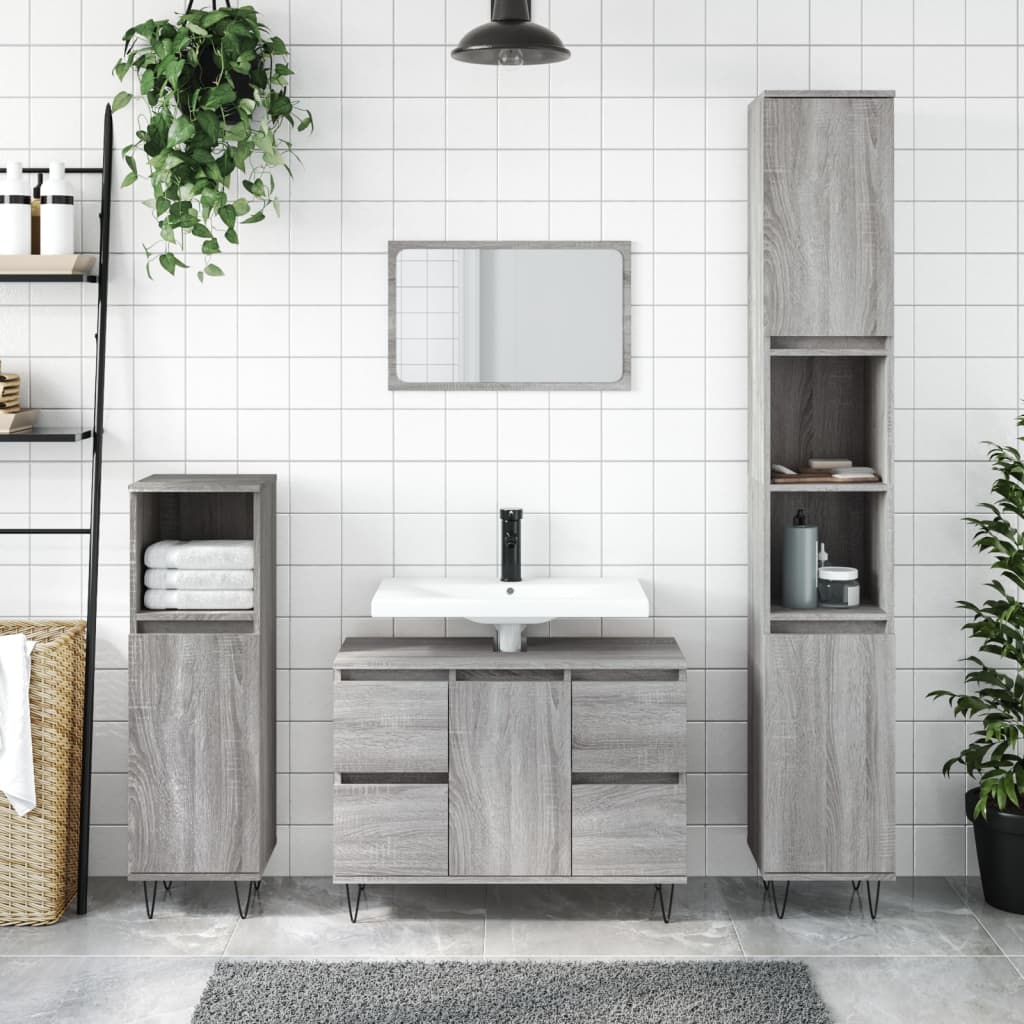 Mobile da Bagno Grigio Sonoma 80x33x60 cm in Legno Multistrato - homemem39