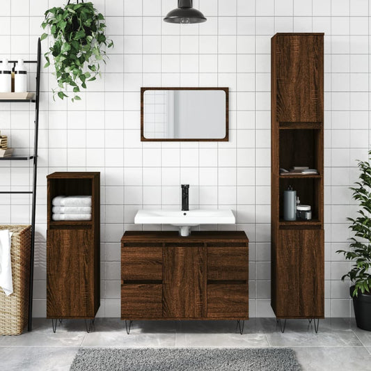 Armadietto Bagno Rovere Marrone 80x33x60cm in Legno Multistrato - homemem39