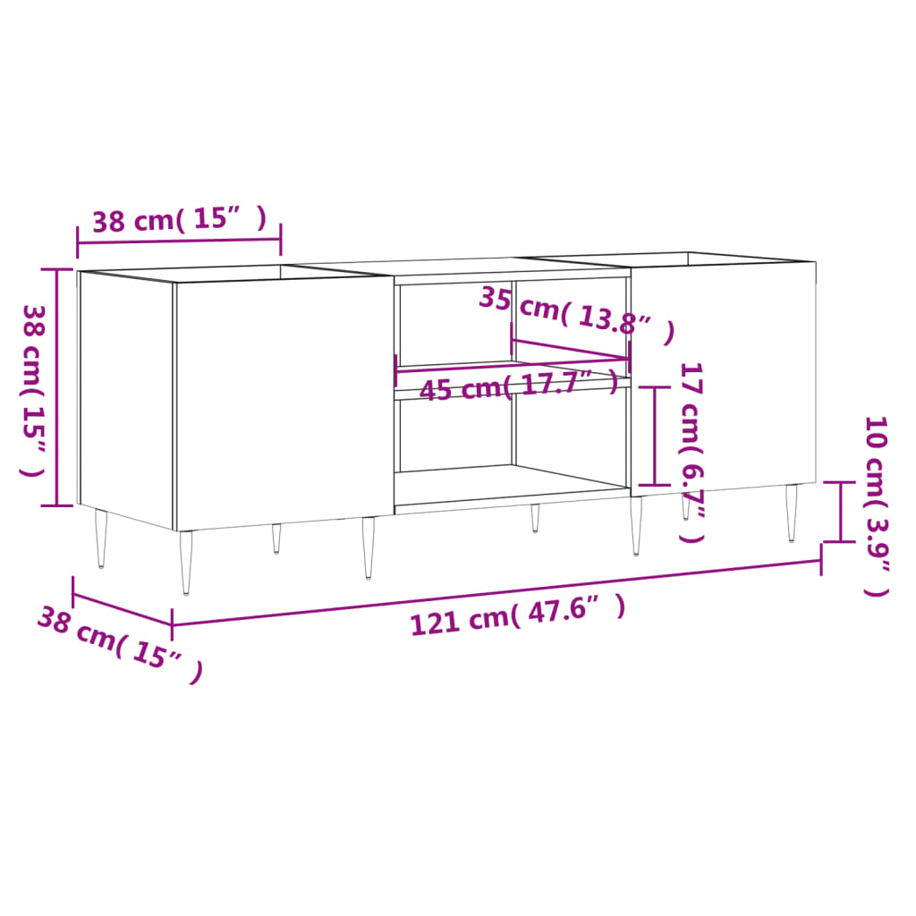 Mobile Porta Dischi Nero 121x38x48 cm in Legno Multistrato - homemem39