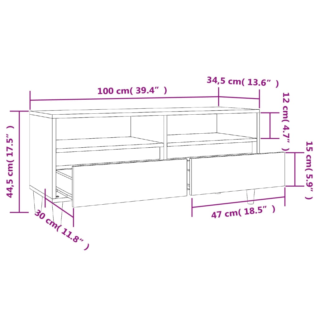 Mobile Porta TV Bianco 100x34,5x44,5 cm in Legno Multistrato - homemem39