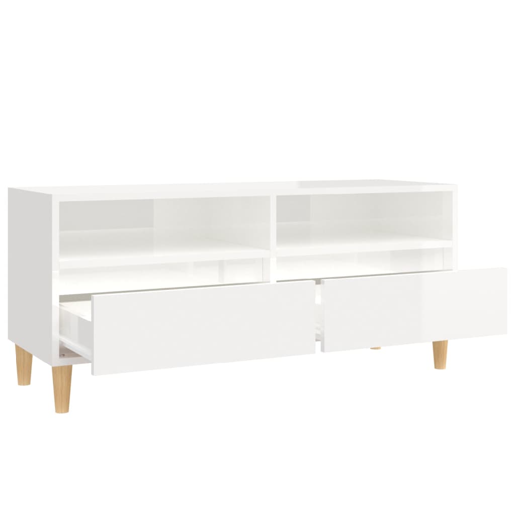 Mobile Porta TV Bianco Lucido 100x34,5x44,5cm Legno Multistrato - homemem39