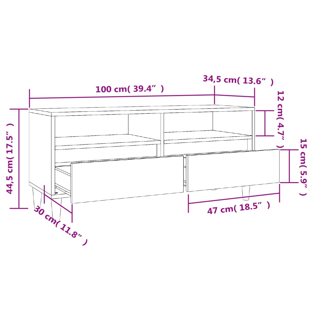 Mobile per TV Grigio Cemento 100x34,5x44,5 cm Legno Multistrato - homemem39