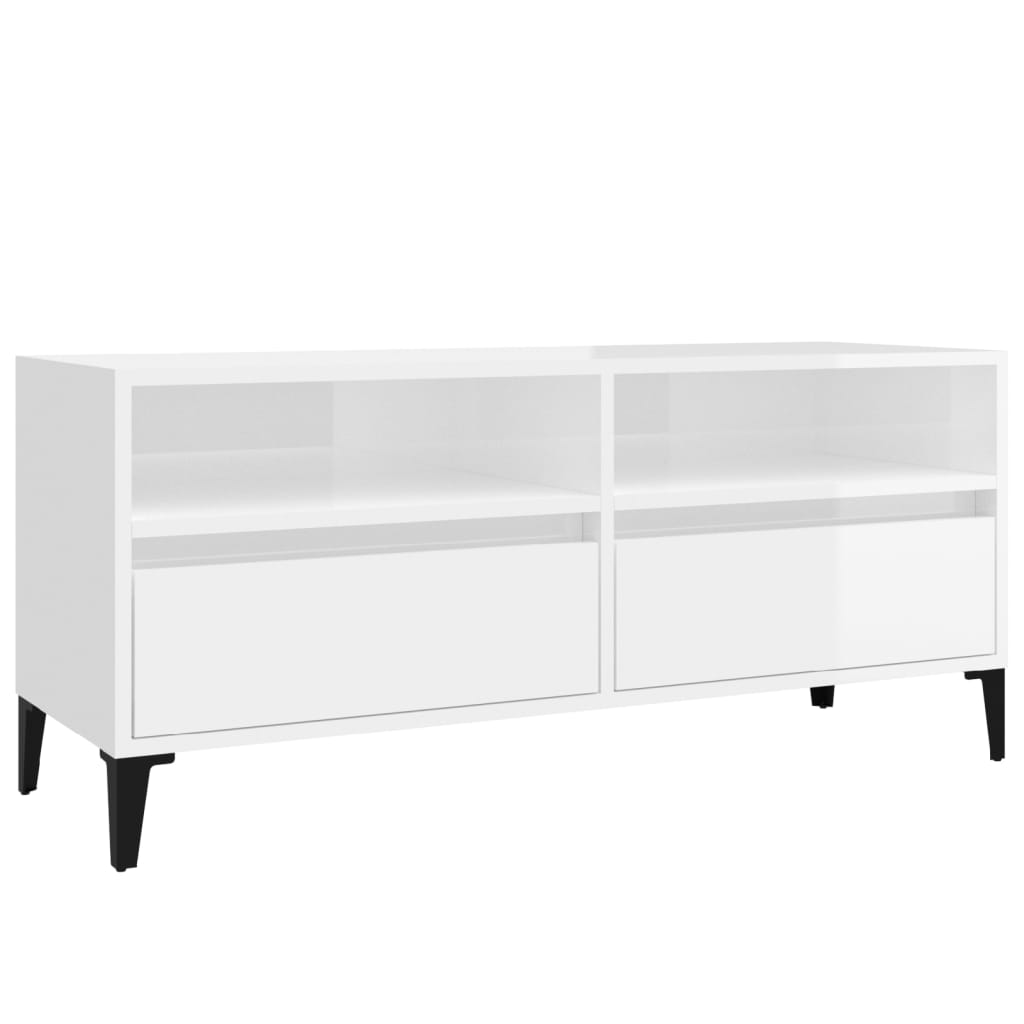 Mobile Porta TV Bianco Lucido 100x34,5x44,5cm Legno Multistrato - homemem39